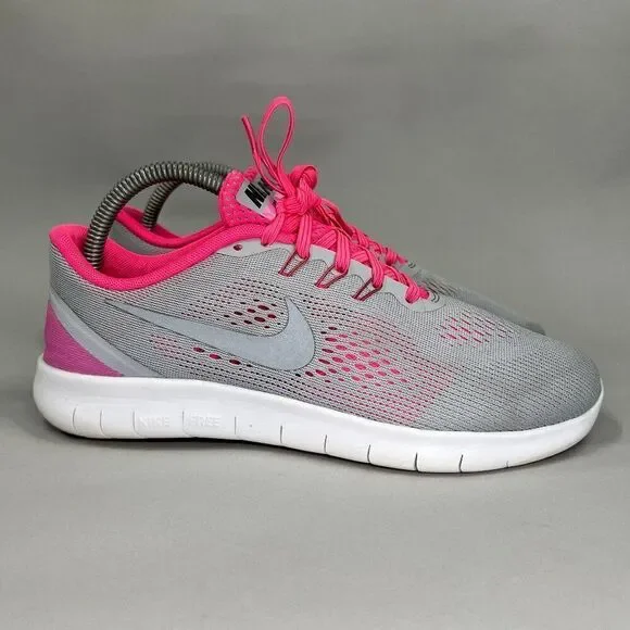 Nike Free RN Running Shoes Girls 7 Grey Pink Athletic Run Training Sneakers - Picture 1 of 12